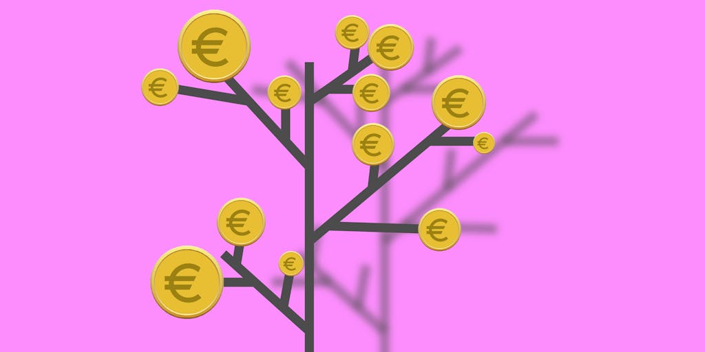 A whimsical illustration of a tree with branches labeled as different LLCs, each branch bearing fruits that represent various business ideas. The background is bright and colorful, symbolizing growth and the potential of having multiple LLCs.