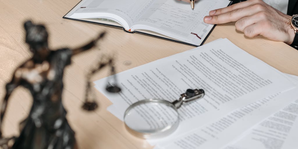 A conceptual photo of a magnifying glass over a legal document with the words 'Trust & Estate Lawyer' highlighted. This symbolizes the search for the best legal representation and the importance of scrutinizing qualifications and experience.