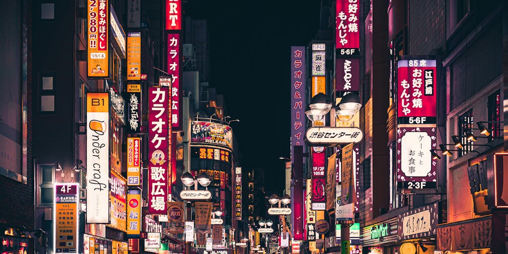 An outdoor shot of a successful lawyer walking confidently down a busy Tokyo street, with a briefcase in hand and a determined look on their face. The bustling city life around them, with neon signs and people in motion, contrasts with the lawyer's focused demeanor, representing the fast-paced world of high-stakes law.