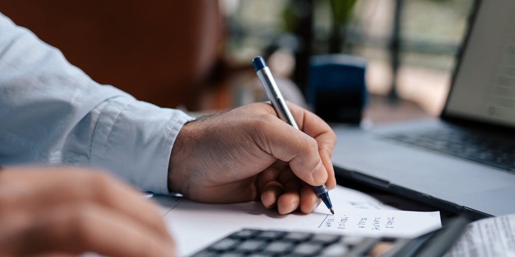 A split image showing a parent on one side calculating finances at a desk with bills and a calculator, and on the other side, a child playing happily in a park. This juxtaposition highlights the financial responsibilities of child support versus the joy of parenting.