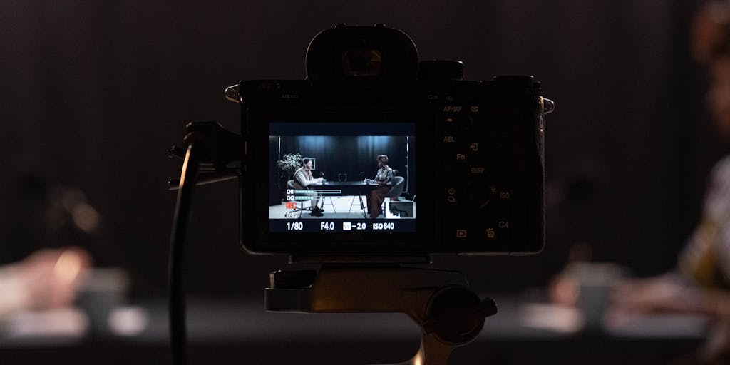 A dynamic image of a person filming a YouTube video with a professional camera setup, surrounded by lights and a green screen. The background features a creative studio environment, showcasing the behind-the-scenes work that goes into producing high-quality YouTube content.