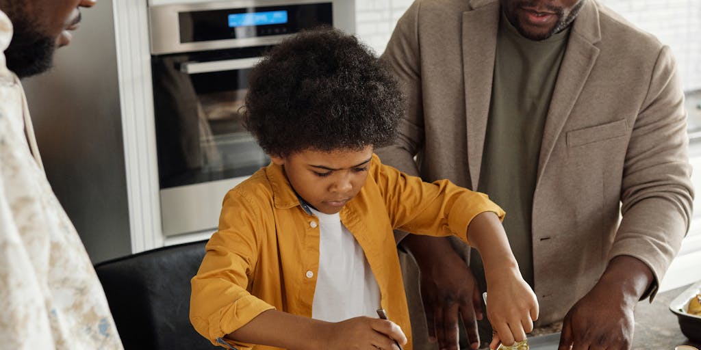 An illustration of a split-screen showing two parents in separate rooms, each preparing for a child support hearing. One side shows a parent reviewing financial documents, while the other side depicts the other parent discussing their situation with a lawyer. This visual emphasizes the different perspectives and preparations involved.
