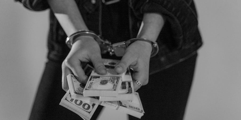 A conceptual image of a scale balancing a stack of money on one side and a pair of handcuffs on the other. This represents the legal implications of failing to pay child support in Florida, illustrating the balance between financial responsibility and potential felony charges.