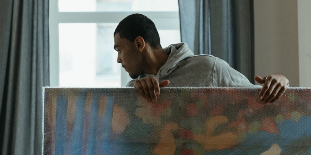 A split image showing two scenarios: on one side, a couple happily living together in their home, and on the other side, a courtroom scene with a judge and legal documents. This juxtaposition visually represents the contrast between their personal life and the legal implications of child support, highlighting the question of responsibility.